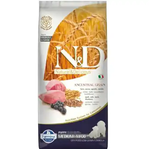 N&D Ancestral Grain Kuzu Etli Yaban Mersinli Orta e Büyük Irk Ata Tahıllı Yavru Köpek Maması 12 Kg